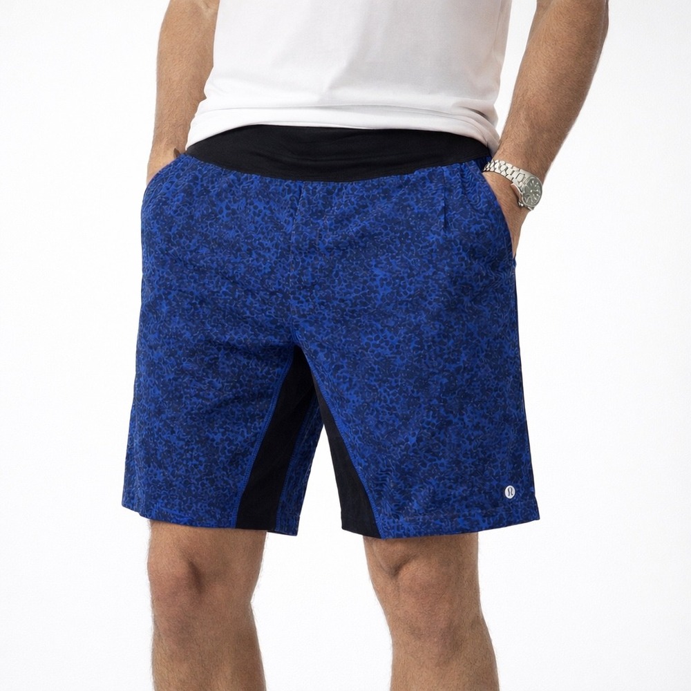 Lululemon Athletic‎ Assert Shorts Mens Large Blue Black Activewear Drawstring